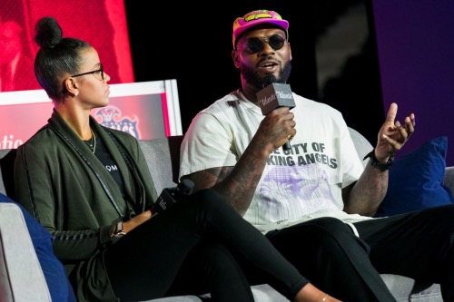 Former NFL player Martellus Bennett speaks during a discussion on athletes and activism at the Entertainment and Sports Arena in southeast D.C. on May 30. (Kristoffer Tripplaar/The Atlantic)