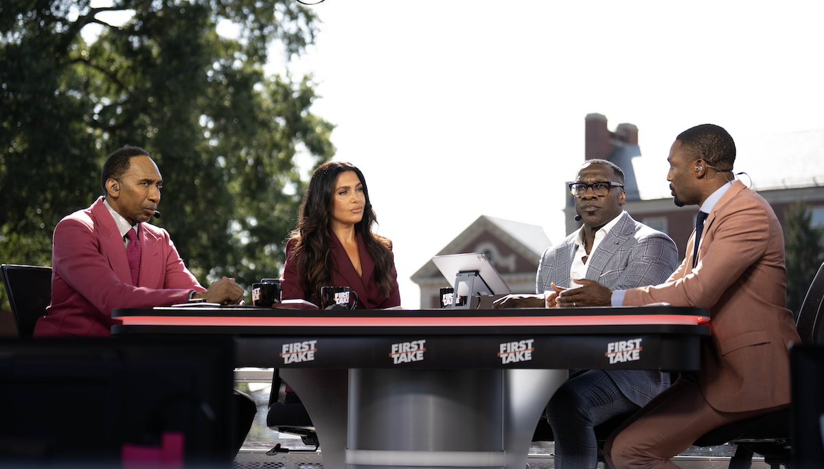 Stephen A. Smith, Molly Querim, Shannon Sharpe and Dominique Foxworth host “First Take” at Howard University, the first stop on the ESPN show's HBCU Tour. (Abdullah Konte/The Washington Informer)