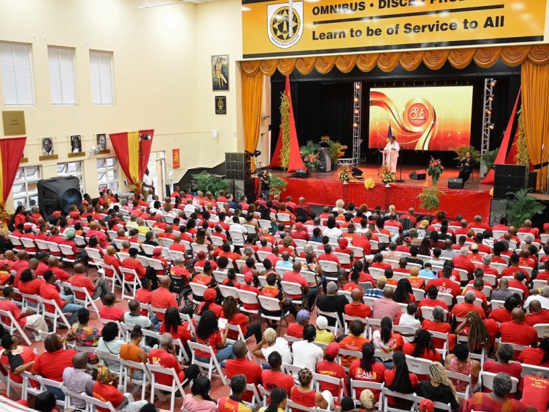 Barbados Prime Minister Mia Mottley delivers the keynote speech at the Barbados Labour Party’s 85th annual conference at Christ Church Foundation School, (Courtesy of Mia Mottley via X)