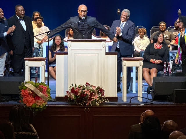 The Rev. Dr. Frederick D. Haynes III delivers the sermon at Howard University’s Andrew Rankin Memorial Chapel on Oct. 20, offering an inspirational conclusion to the institution’s centennial homecoming celebration. (Roy Lewis/The Washington Informer)