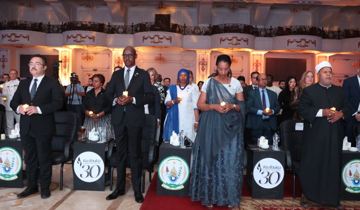 Attendees observe a moment of silence in honor of victims of the 1994 Genocide against the Tutsi during a commemoration in Egypt on April 20. (Courtesy photo)