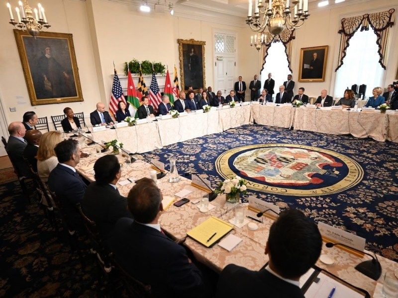 Maryland Gov. Wes Moore, several of his Cabinet leaders and a litany of state business leaders discussed trade, investment and partnerships with the King of Jordan. This was the first time the Statehouse hosted a foreign dignitary. (Courtesy of Gov. Wes Moore's office)