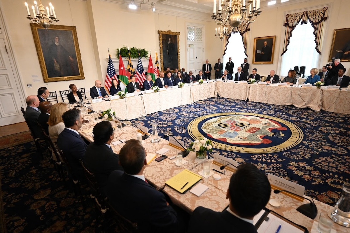 Maryland Gov. Wes Moore, several of his Cabinet leaders and a litany of state business leaders discussed trade, investment and partnerships with the King of Jordan. This was the first time the Statehouse hosted a foreign dignitary. (Courtesy of Gov. Wes Moore's office)