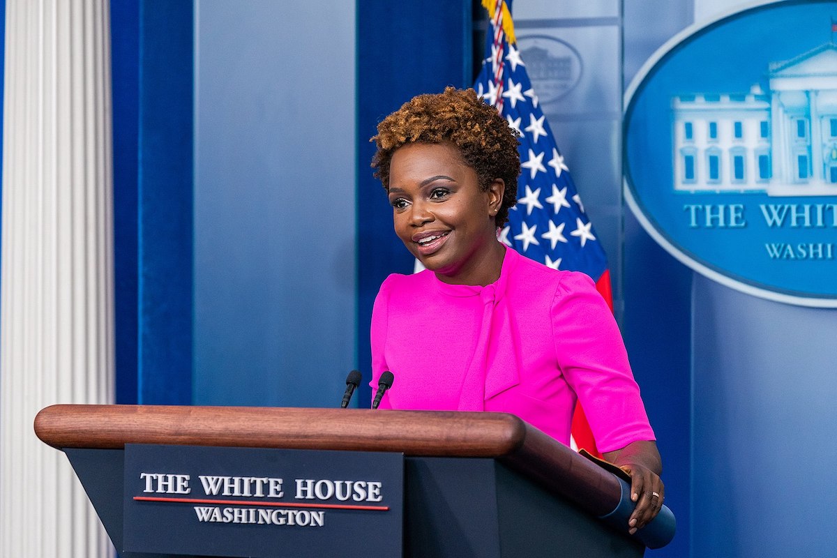 **FILE** White House principal deputy press secretary Karine Jean-Pierre holds a press briefing on July 29, 2021, in the James S. Brady Press Briefing Room of the White House. (Official White House Photo by Cameron Smith)