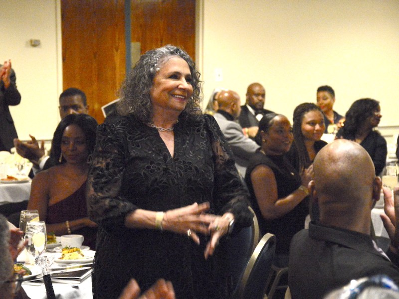 Legendary media mogul Cathy Hughes greets the crowd during The Hilltop's centennial celebration on Feb. 3. (Roy Lewis/The Washington Informer)