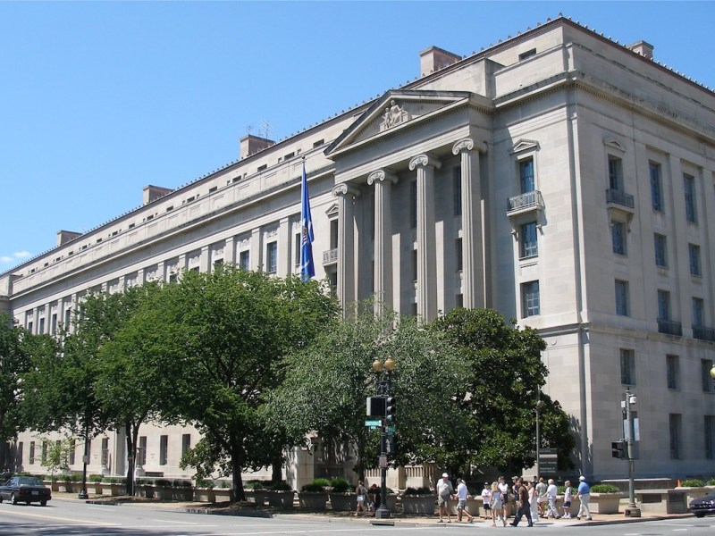 **FILE** U.S. Department of Justice headquarters in Washington, D.C. (Coolcaesar, CC BY-SA 3.0 via Wikimedia Commons)