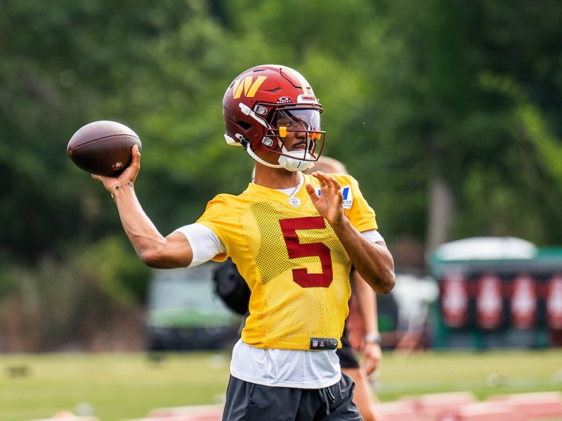 Rookie quarterback Jayden Daniels during Commanders training camp (Abdullah Konte/The Washington Informer)