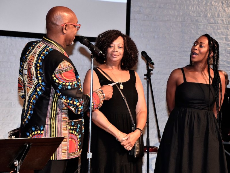 Keith Killgo, one of the original members of The Blackbyrds, Phyllis Saunders Toney, wife of original group member Kevin Toney, and the couple’s daughter Dominique Toney, who will perform as a vocalist with the group (Robert R. Roberts/The Washington Informer)