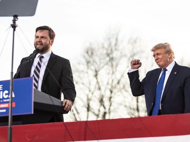 J.D. Vance (left) was selected to join Donald Trump's presidential campaign as his running mate. (Courtesy of @DrSchwertner via X)