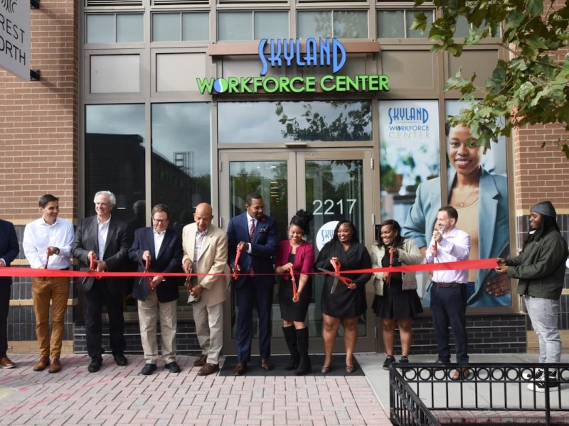 Former D.C. Mayor Anthony Williams (fifth from left) and others at the ribbon-cutting ceremony for Skyland Workforce Center on Oct. 3 (Courtesy of Skyland Workforce Center)