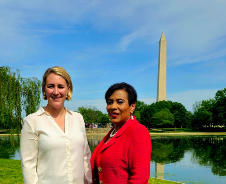 Anna Laymon, president and CEO of the Women’s Suffrage National Monument Foundation and Delta Sigma Theta, Inc. International President Elsie Cooke-Holmes, who also serves as chair of the Board of Directors in Constitution Gardens on the National Mall in Washington, D.C. (Courtesy photo)