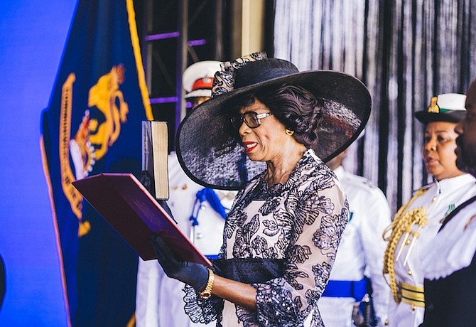 Her Excellency Cynthia A. Pratt during her swearing in as the 12th governor general of the Bahamas. (Courtesy photo)