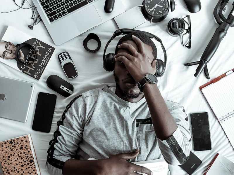 man wearing black headset