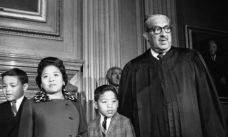 Cecilia Marshall (second from left), Justice Thurgood Marshall (right) and their two sons (Thurgood Marshall Center for Service and Heritage)